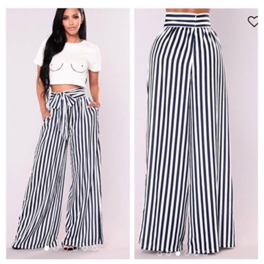 Wide Leg Pant. Navy & White Stripes